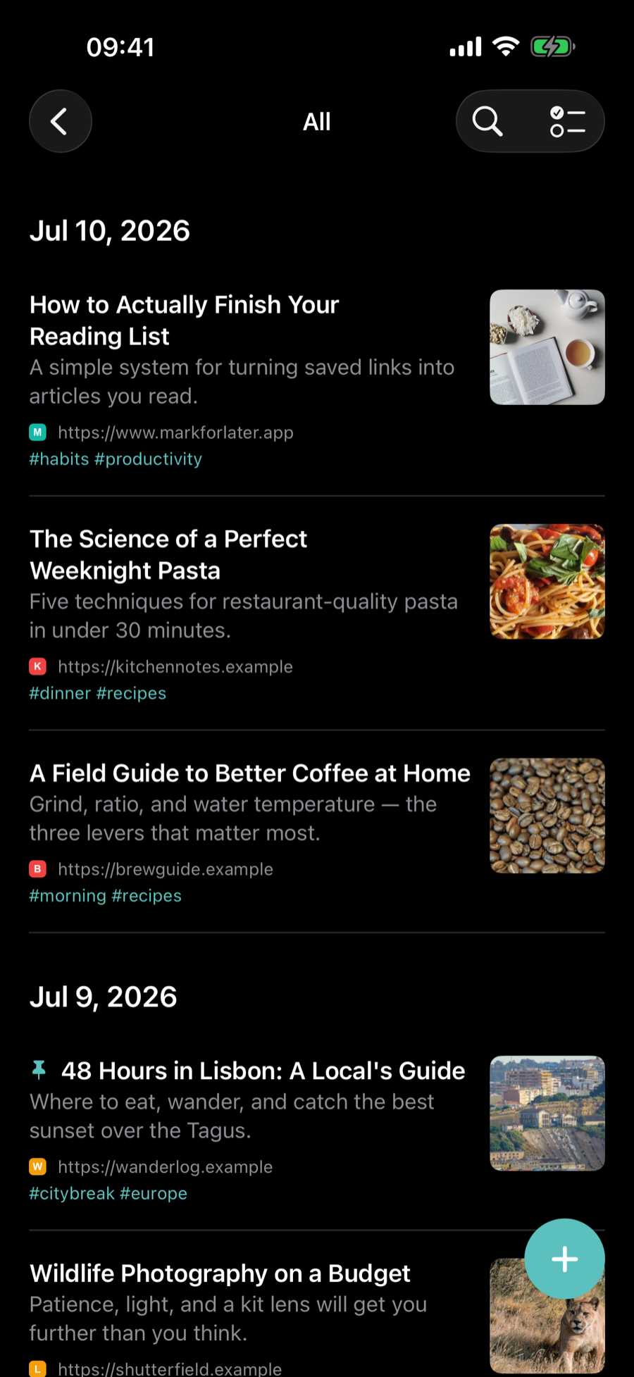 Mark For Later on iPhone in dark mode
